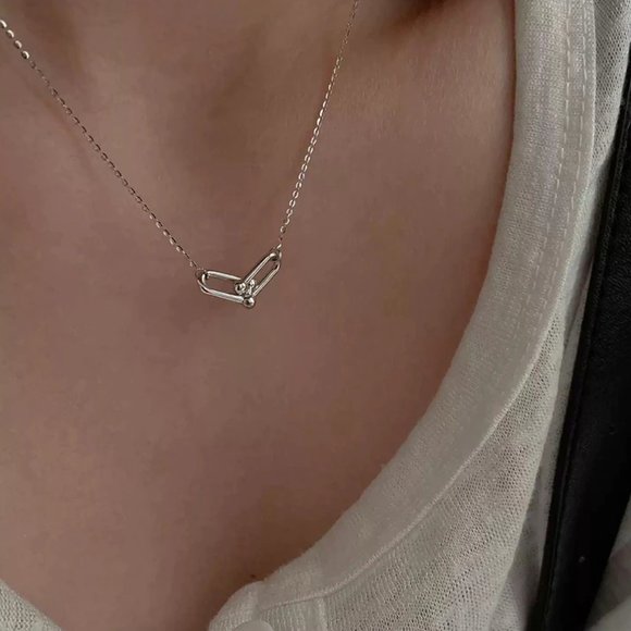 NEW Silver/Gold Simple Double Lock Necklace - Picture 5 of 5